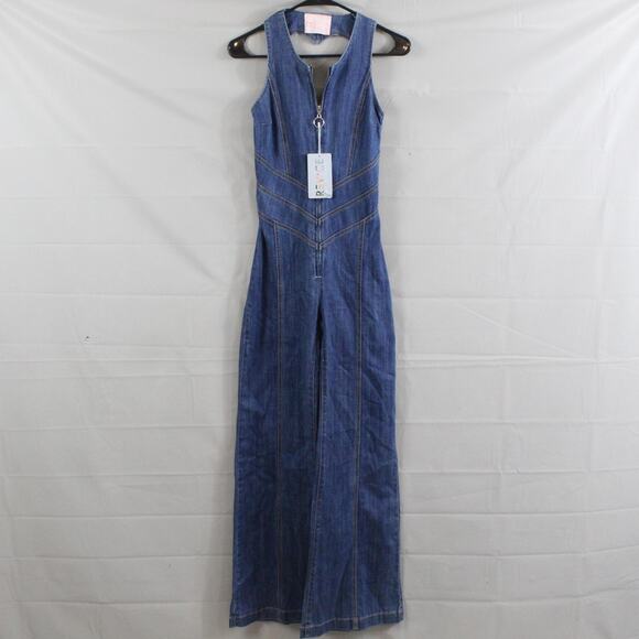 Revice Jumpsuit Womens Extra Small Hollywood Heartthrob Flare Denim Blue Retro - Picture 4 of 16